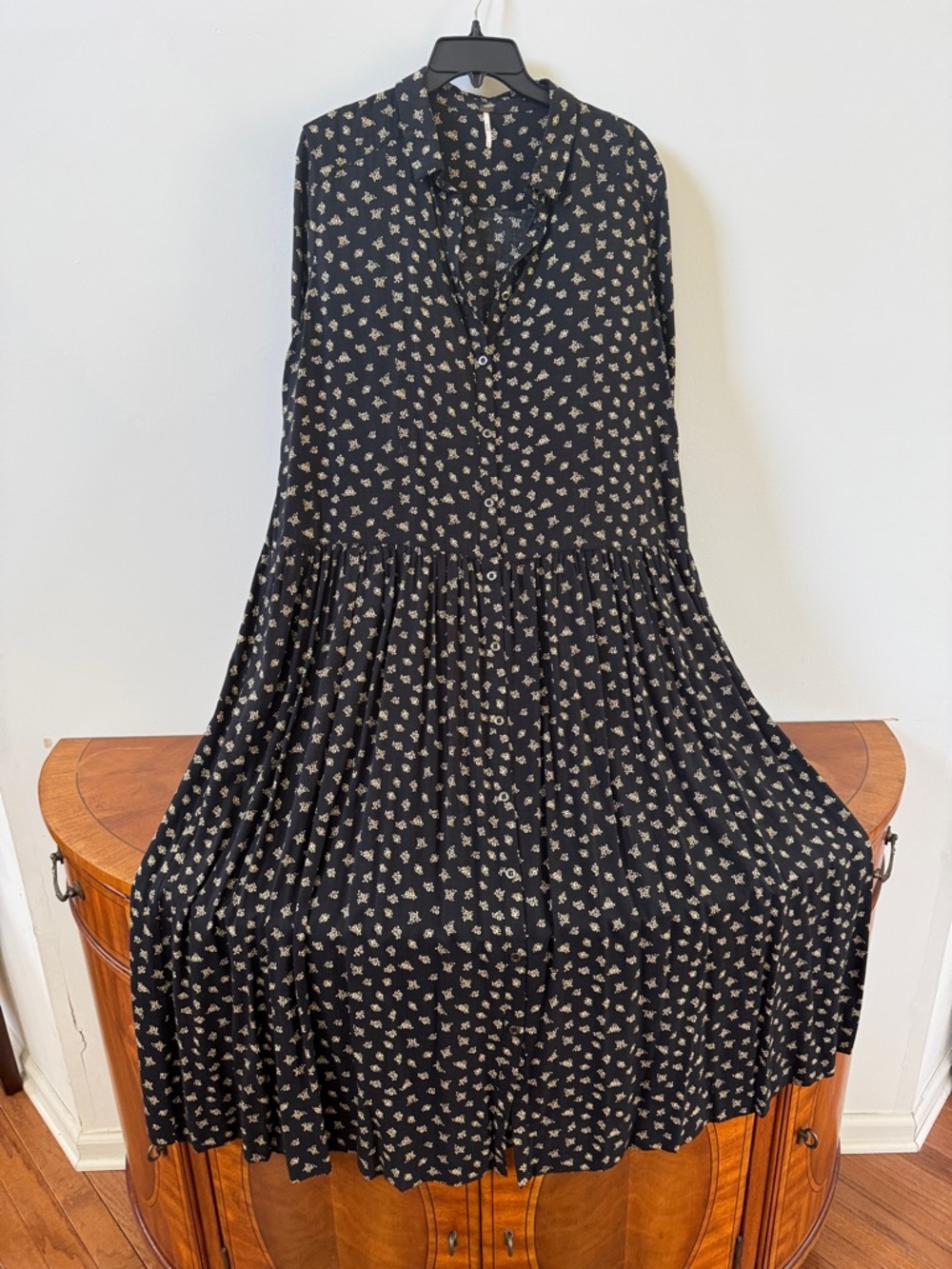 Free People Black Dress with Cream Floral Print